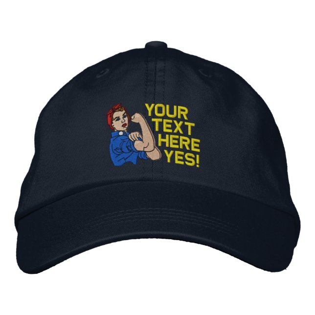 Rosie The Riveter Retro Style mit Ihrem Text Bestickte Baseballkappe (Vorderseite)