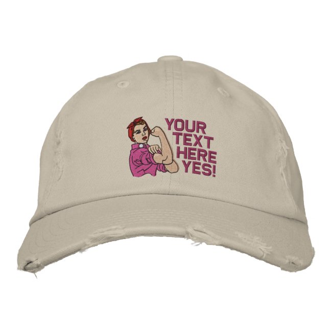 Rosie The Riveter Retro Style mit Ihrem Text Bestickte Kappe (Vorderseite)