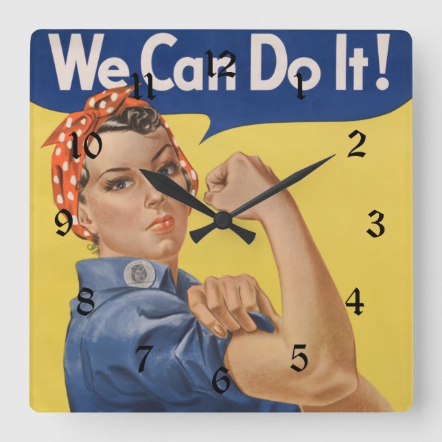 Rosie the Riveter: Starke Frauen Empowerment Quadratische Wanduhr (Vorderseite)
