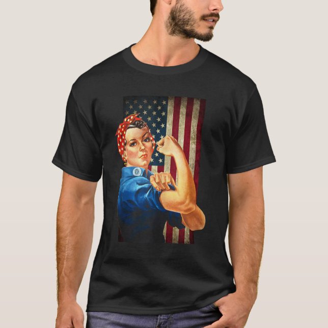 Rosie the Riveter und getragen American Flag T-Shirt (Vorderseite)