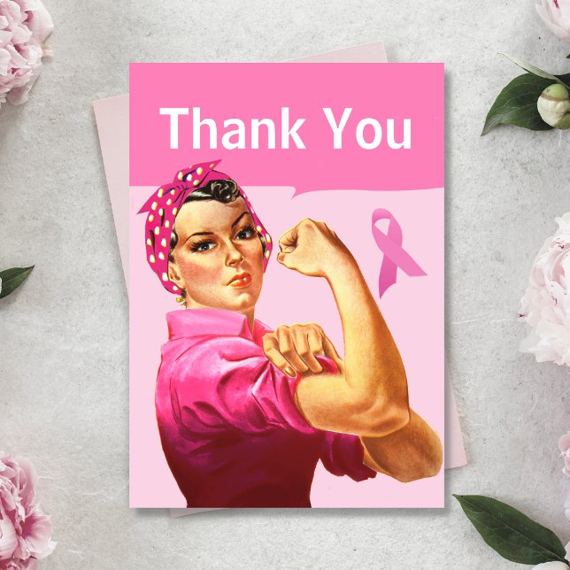 Rosie the Riveter Vintag Brustkrebs Bewusstsein Dankeskarte (Pink Ribbon Thank You Card)