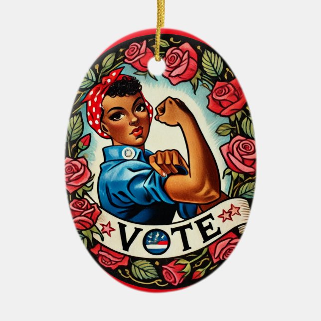 Rosie the Riveter Vote Keramik Ornament (Vorne)