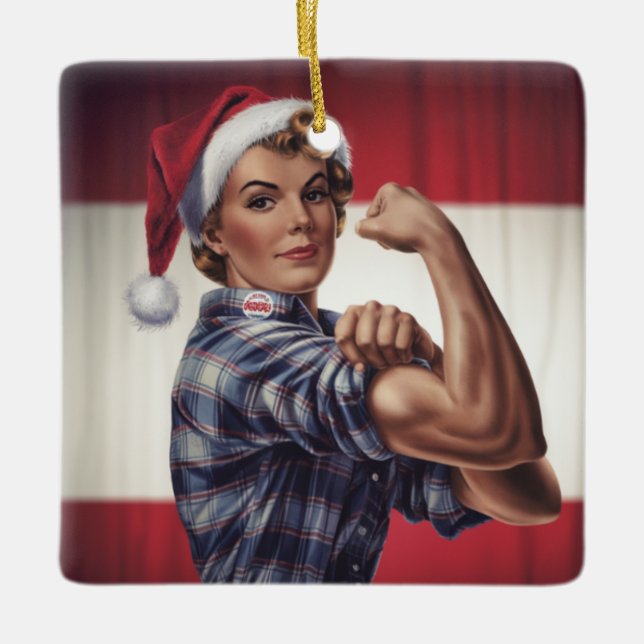 Rosie the Riveter Weihnachtsbaumschmuck Keramikornament (Vorderseite)