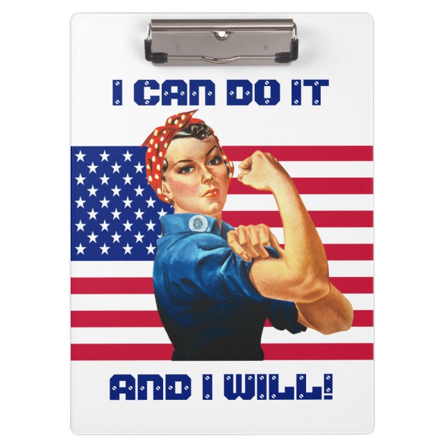 Rosie the Riveter with US Flag Custom Text Klemmbrett (Vorderseite)