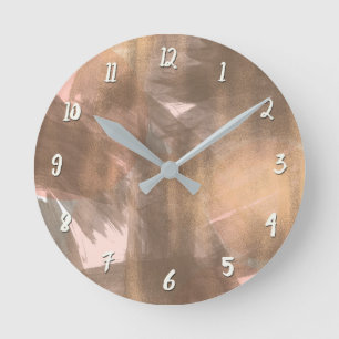 Rosig Pfirsich Rosa Kupfer Bronze Modern Metallisc Runde Wanduhr