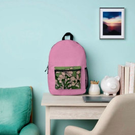 Rosige Blüten Grün Bedruckter Rucksack