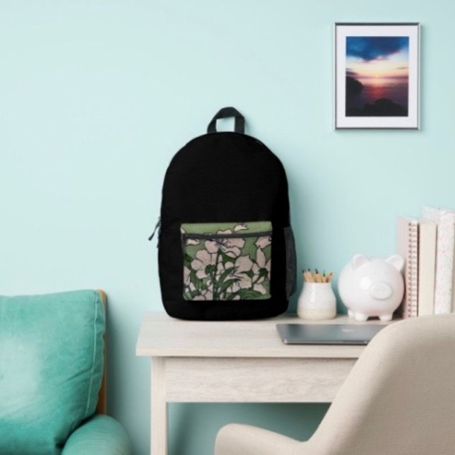 Rosige Blütenkaskade Bedruckter Rucksack (Backpack — 100% polyester, black laminated lining 100% cotton web hand. Made in the USA.

)