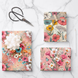 Rosige Blütenlandschaft 3 Geschenkpapier Set