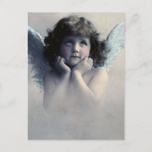 Rosige Vintage-Engel in den Wolken Postkarte