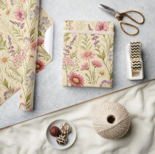 Rosiger Wildblumengarten Vintage-Blumenmuster Geschenkpapier
