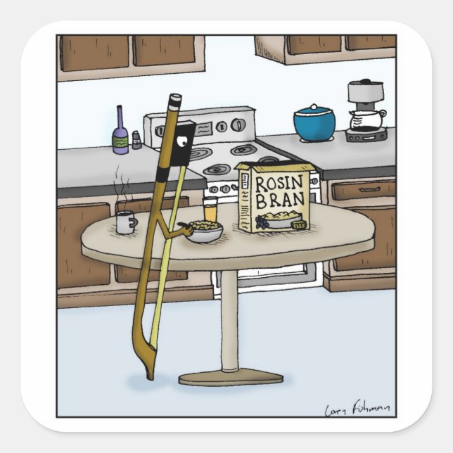 Rosin Bran String Instruments Bow Cartoon Quadratischer Aufkleber (Vorderseite)
