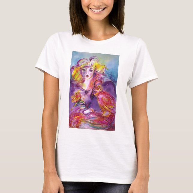 ROSINA / Dame mit Rose und Papagei T-Shirt (Vorderseite)