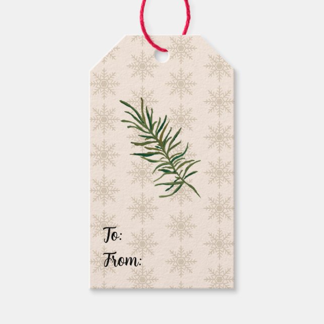 Rosmarinzweig-Schneemuster Geschenkanhänger (Vorderseite)