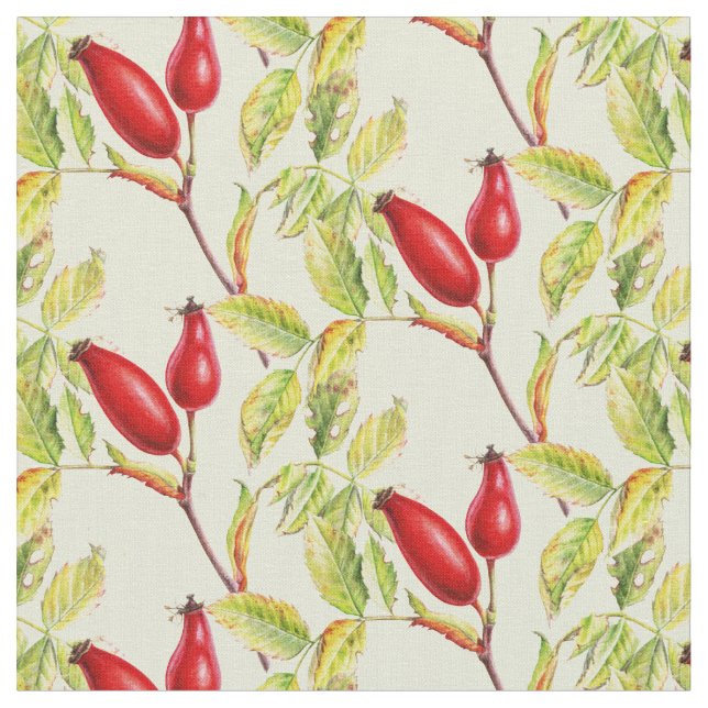 Rosship botanische Aquarellfrüchte Stoff (Nahaufnahme)