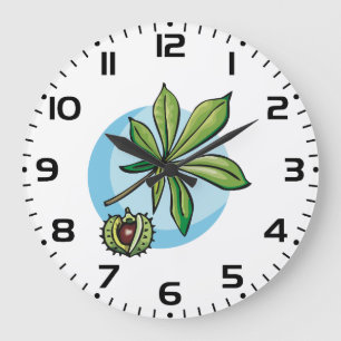 Rosskastanienblatt und Kastanie Große Wanduhr