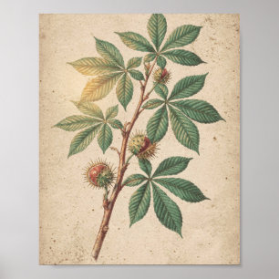 Rosskastanienzweig Botanische Kunst Poster