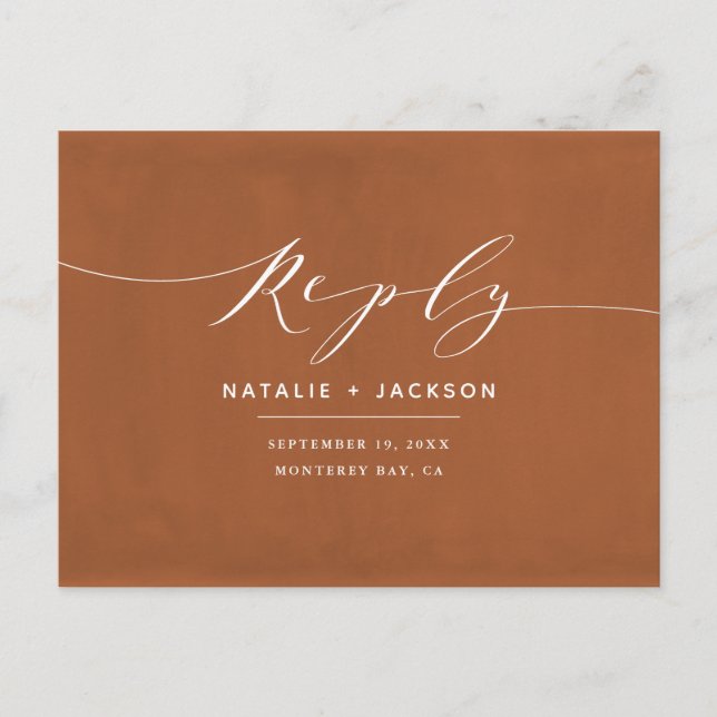 Rost + elegante weiße Hochzeitsantwort Postkarte (Vorderseite)