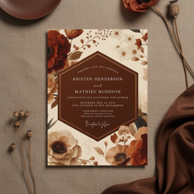 Rost Florale Herbstromanze Hochzeit Einladung (Von Creator hochgeladen)
