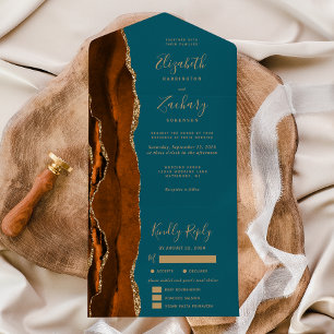 Rost Gold Achat Blaugrün Essensoptionen Hochzeit All In One Einladung