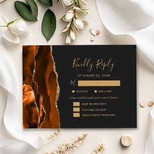 Rost Gold Achat Essensoptionen Dark Wedding RSVP Karte
