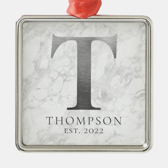 Rost-Metall-Silber-Monogramm T-Marmor Ornament Aus Metall (Vorne)