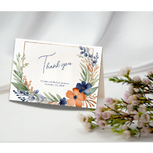 Rost Orange Blau Grün Florale Wasserfarbe Hochzeit Dankeskarte
