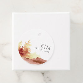 Rost-Orange-Gelbfall-Bäume Monogram-Hochzeitsfahne Geschenkanhänger