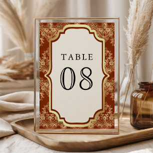 Rost Orange Goldspitze Indische Hochzeit Tischnummer