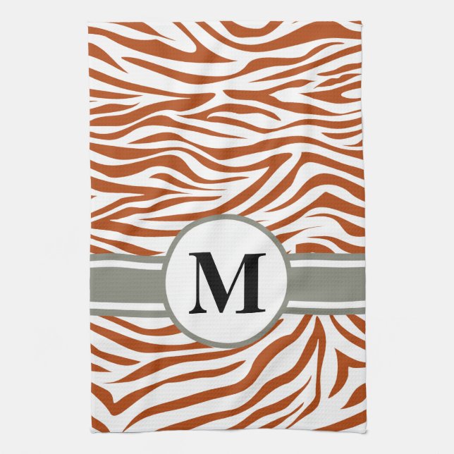 Rost-roter SafariZebra mit Monogramm Handtuch (Vertikal)