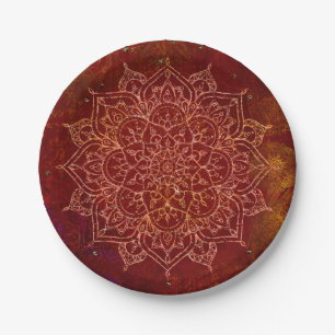 Rost-rotes Mandala-Goldbezauberndes modernes Chic Pappteller