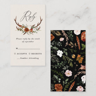 Rost schwarz schick florale elegante Hochzeitsbudg Begleitkarte