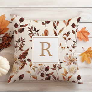 Rost Terracotta Fall Foliage Decodierung Monogramm Kissen