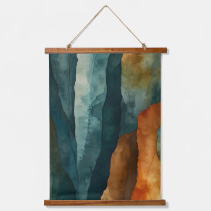 Rost und Aquamarin Wandteppich Mit Holzrahmen