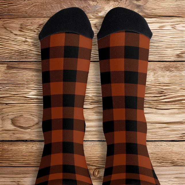 Rost und Black Buffalo Kariert Socken (Rust and Black Buffalo Plaid Socks)