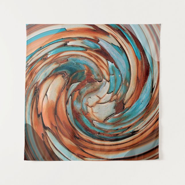 Rost und Blau Abstrakter Dolphin Swirl Wandteppich (Vorderseite)