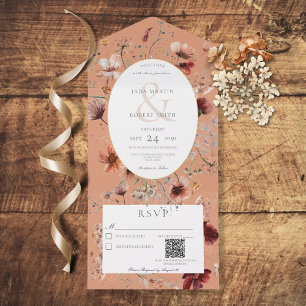 Rost & Verbranntes Orange Wildblumen Blumen QR Cod All In One Einladung