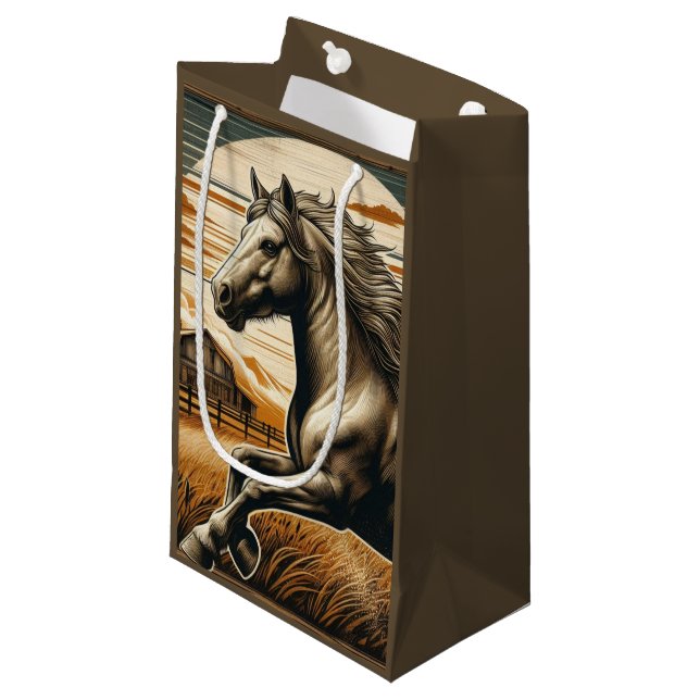 Rost/Vintages Pferd/Western Kleine Geschenktüte (Vorderseite Schrägansicht)