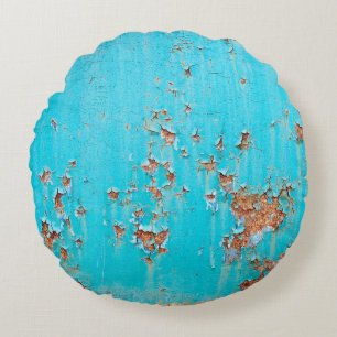 Rostblau gestrichene Metallwand. Detaillierter Fot Rundes Kissen