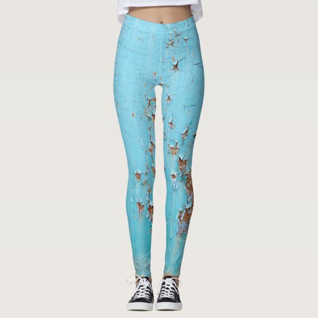 Rostblaues Metall: Texturierte Wand. Leggings (Vorderseite)