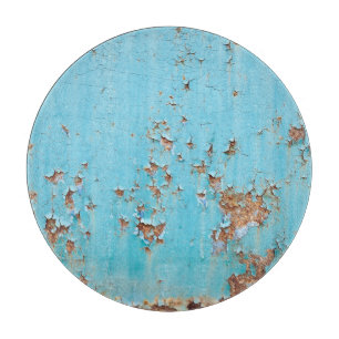 Rostblaues Metall: Texturierte Wand. Schneidebrett