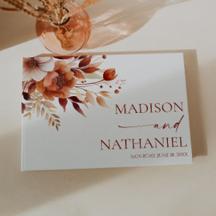 Rostbraune Bordeaux Blumen Hochzeit Gästebuch