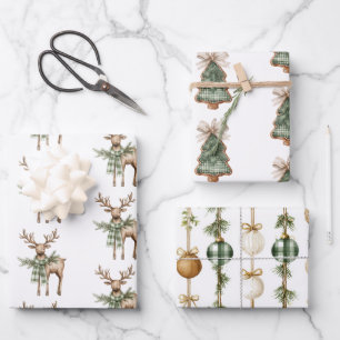 Rostbraune Schleifen Creme Grüne Weihnachtsbäume H Geschenkpapier Set