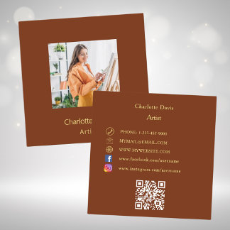 Rostbraunes Foto QR-Code für soziale Medien Quadratische Visitenkarte