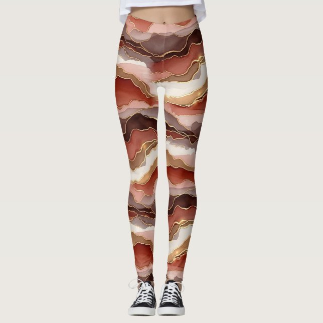 Rostbraunes Goldmarmor Contemporary Leggings (Vorderseite)