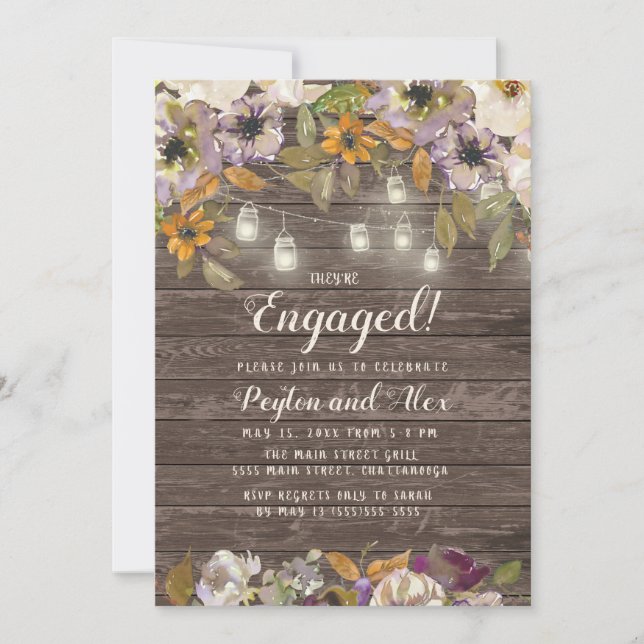 Rostcreme Lila Blumenzange Lights Holz Einladung (Vorderseite)