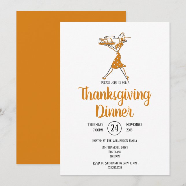 Rösten Türkei Retro Erntedank Abendessen Einladung (Vorne/Hinten)