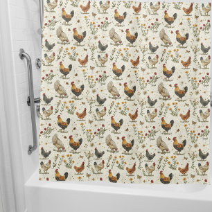Roster hens Farm beige Retro Duschvorhang