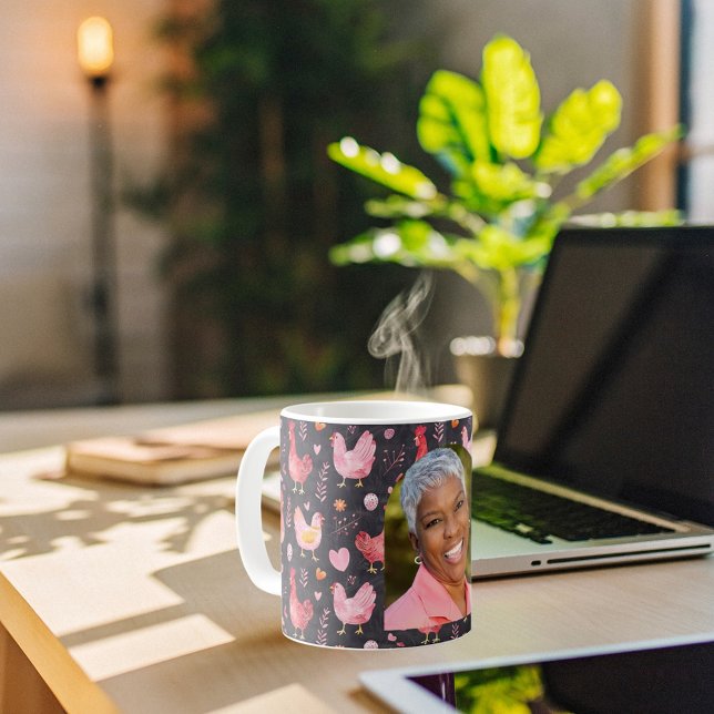Roster-Hühner-Bauernhof Schwarz-Rosa-Foto Kaffeetasse (Von Creator hochgeladen)