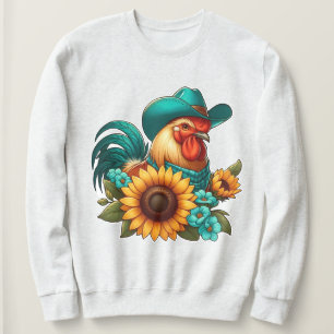 Roster mit Aquamarinem Hut und Sonnenblumen Sweatshirt