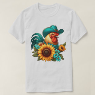 Roster mit Aquamarinem Hut und Sonnenblumen T-Shirt